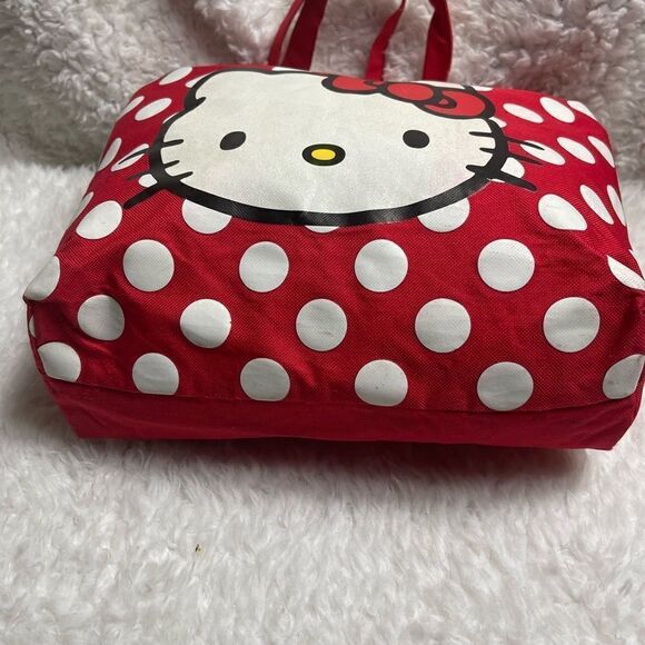Hello Kitty Sanrio red fabric tote with white polka dots and black prints - Picture 4 of 13